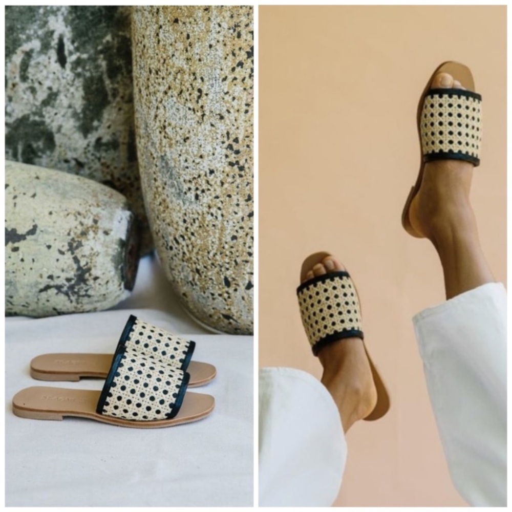 ST AGNI hennie leather/rattan woven slides